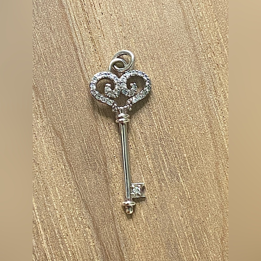 Diamond Heart Key Necklace Pendant Sterling Silver 925